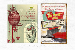 Posters designed for Downtown Development District's  Starry November Night and Hot August Night artwalk.