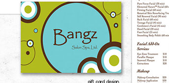 Bangz salon and spa gift card and rack card design